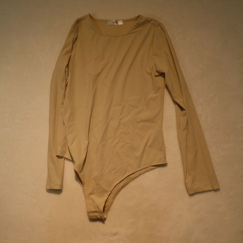 UCHUU Montreal Womens Size 1 Small Beige Long Sleeve Snap Bodysuit Top